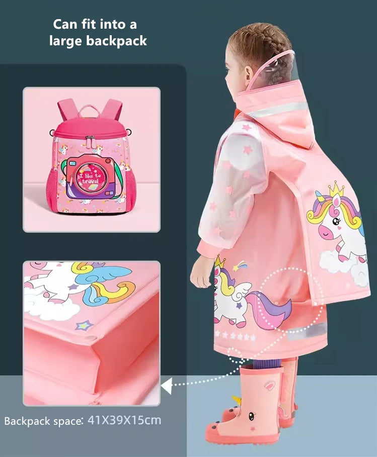 Children's Cartoon Raincoat With Backpack Space