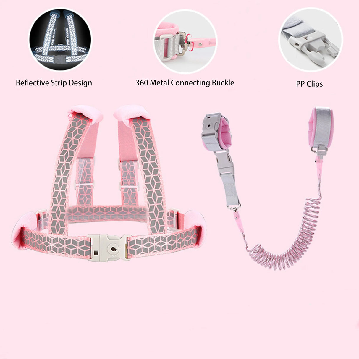 2 In 1 Toddler Reflective Wrist Link Walking Harness