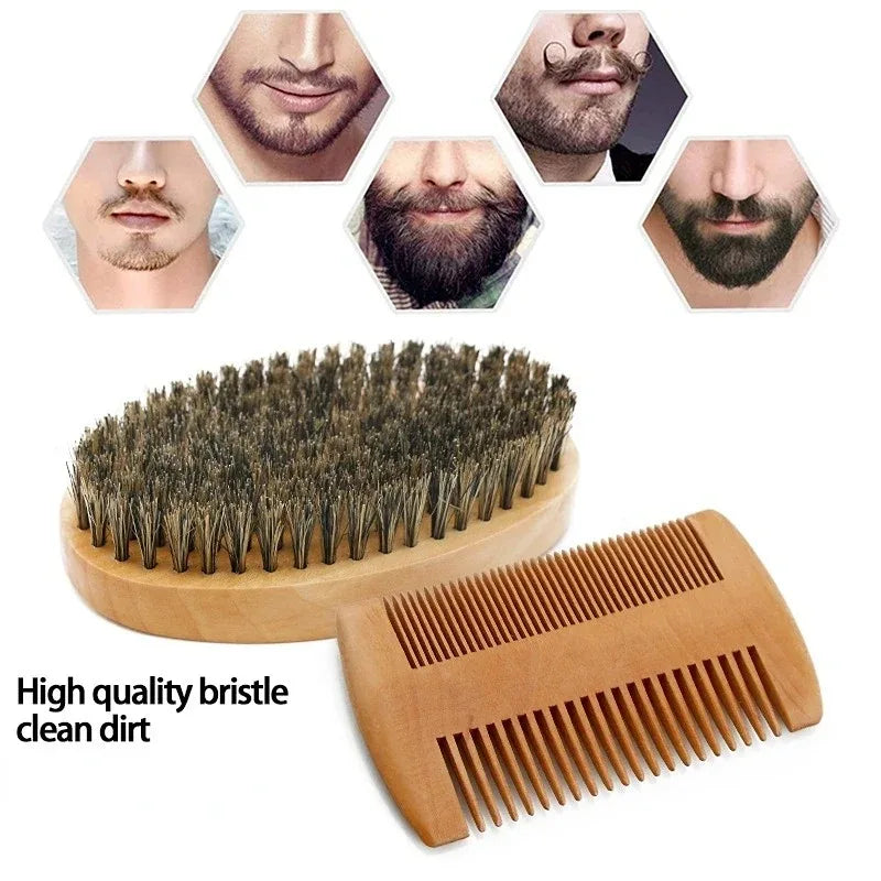 2pcs/set Boar Bristle Natural Beard Brush