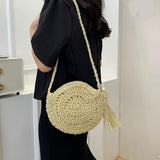 Women's Crossbody Straw Bag With Tassel
