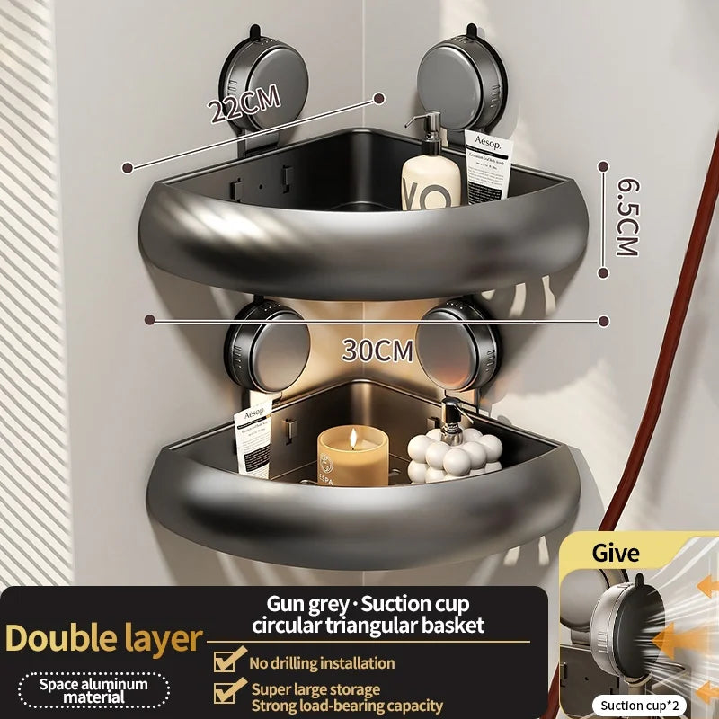Wall-Mounted Triangle Suction Cup Bathroom Organizer