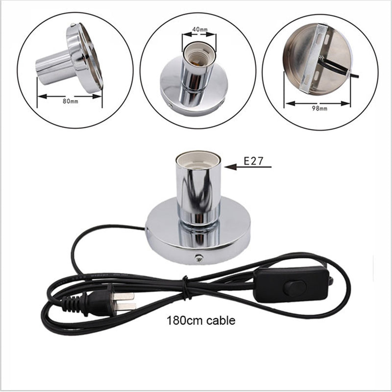 Anti-Slip Metal Desktop Lamp Base 180cm Cord E27 E26 With on/off Switch,