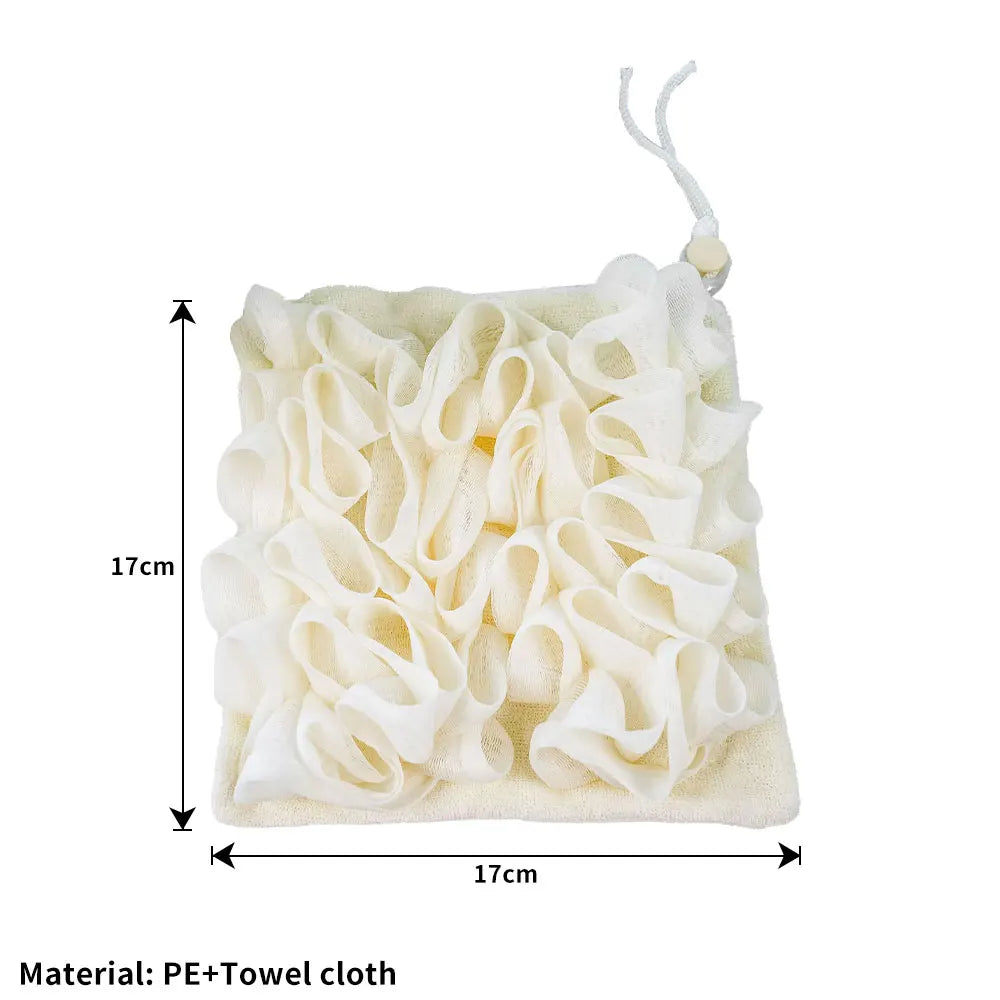 2-In-1 Bath Ball Towel Loofah With Drawstring Closure