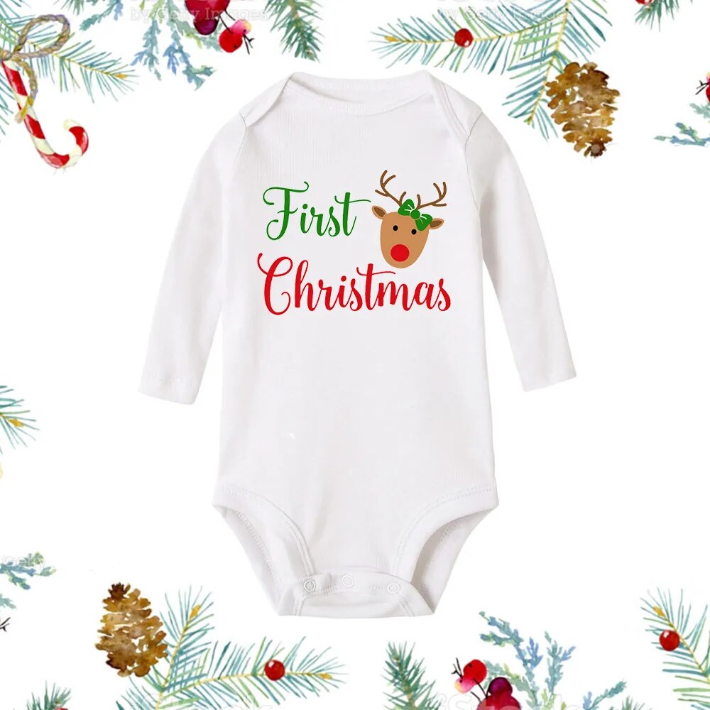 White Long Sleeve My First Christmas Baby Outfit.