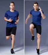 Men's multicolor short sleeve gym shirts. Quick drying, breathable sportswear