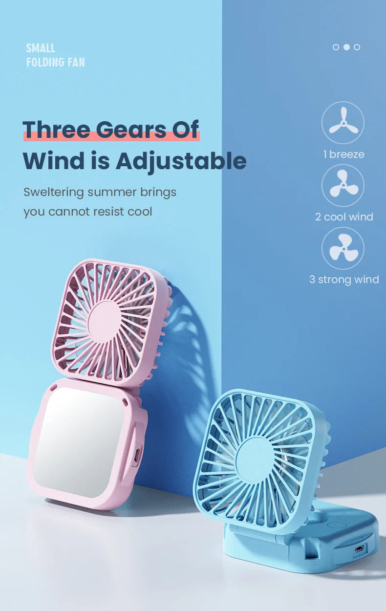 500mAh USB Rechargeable Handheld Portable Fan with Mirror