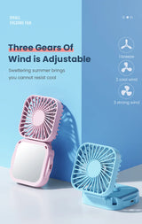 500mAh USB Rechargeable Handheld Portable Fan with Mirror
