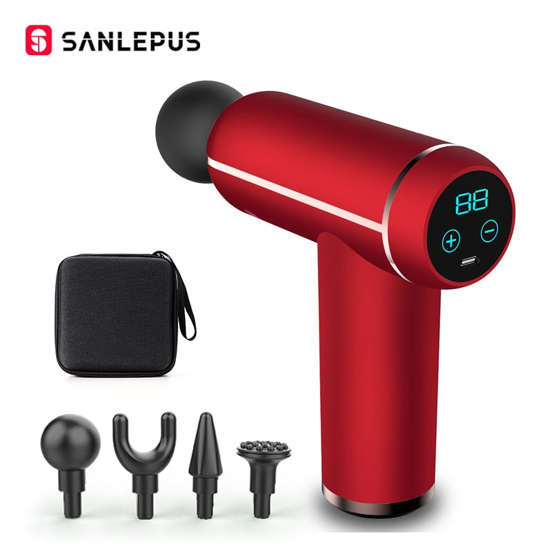 SANLEPUS Portable USB/ LCD deep tissue percussion massage gun for aching muscles.