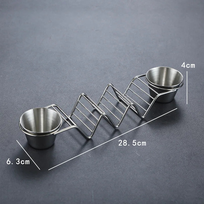 Stainless Steel Taco Holder Set With 2 Sauce Cup Holder