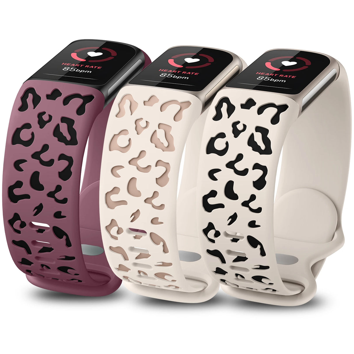 Wearlizer 3 Packs Two-Tone Leopard Engraved Soft Silicone Band for Fitbit Charge 5 Or 6