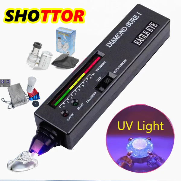 SHOTTOR High Accuracy, UV Light Indicator, LED Diamond Tester Pen.