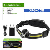 1000 Lumens Led  Built in Battery Head Lamp With Modes XPG+COB Sensor.