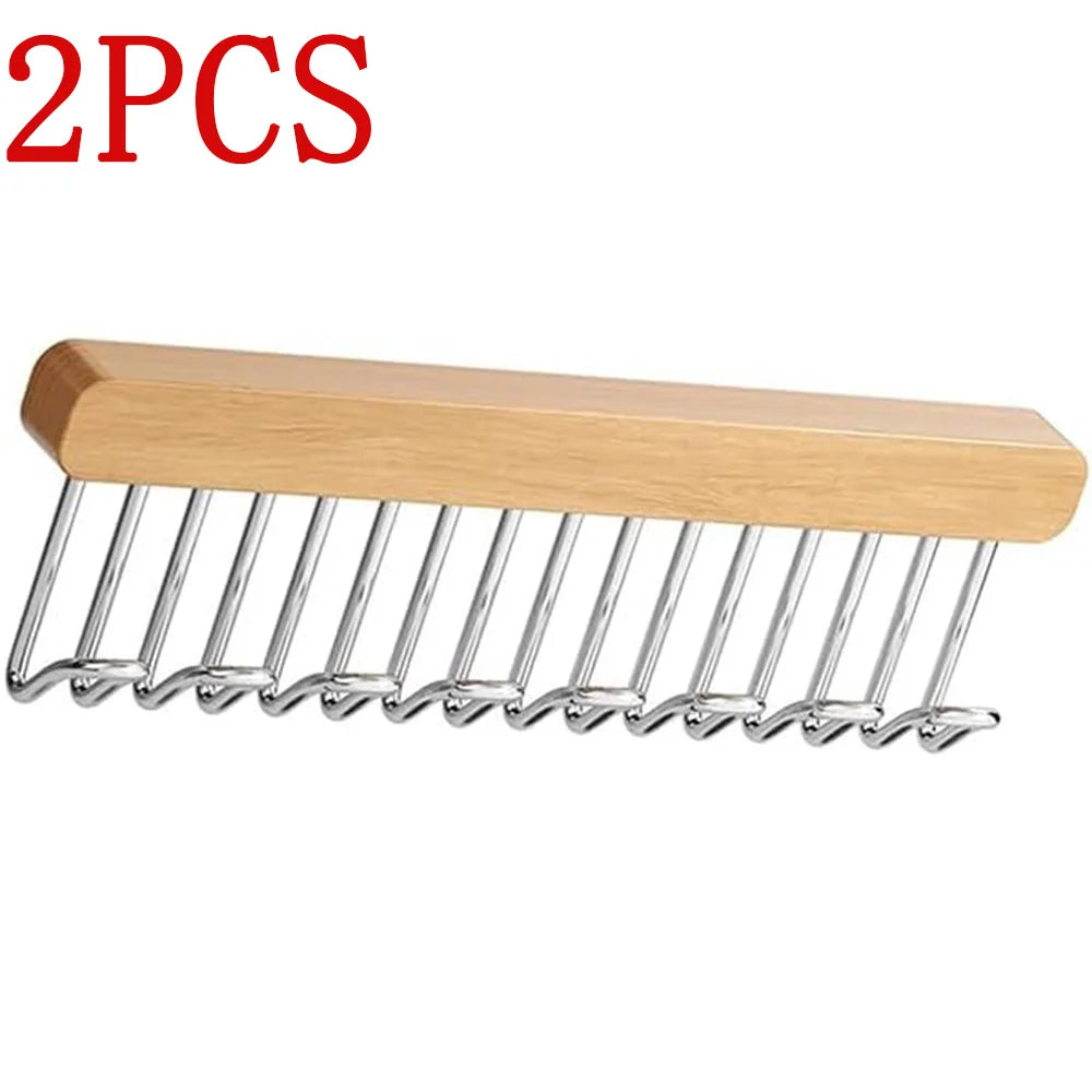 Wooden Wall-mounted Multi-function Storage Rack with 8 Hooks With Slider
