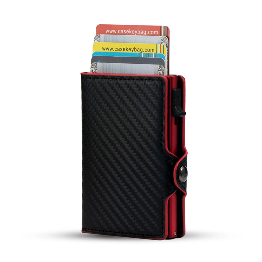 CASEKEY RFIF Leather Carbon Fiber Pop Up Credit Card Holder