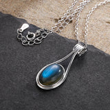 Oval 10X14MM  Sterling Silver Platinum Natural Labradorite Pendants