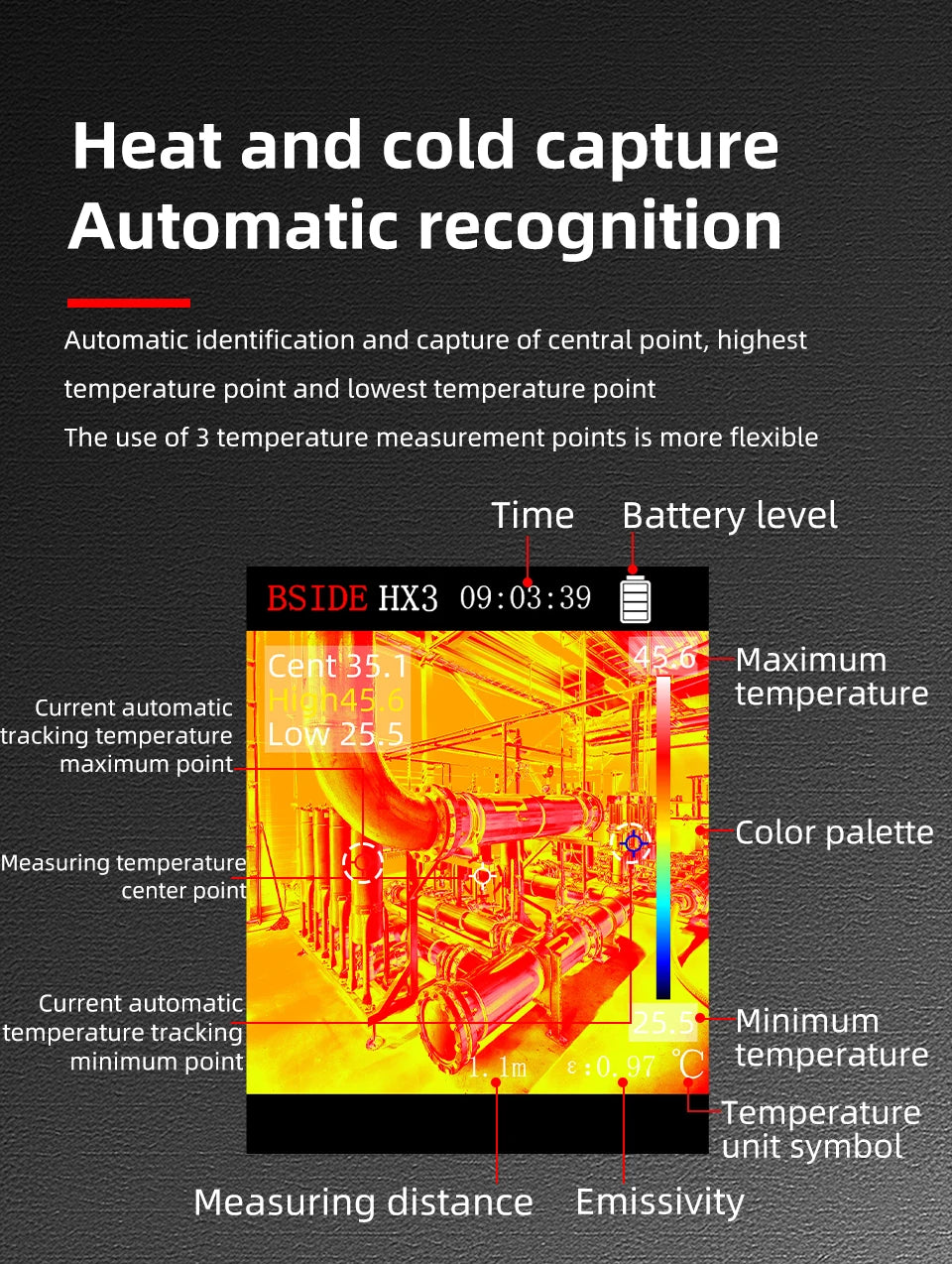BSIDE Thermal Imager Camera HX1 Laser Thermographic HD Display For Circuit PCB Repair Pipeline Detection Medical Laser position