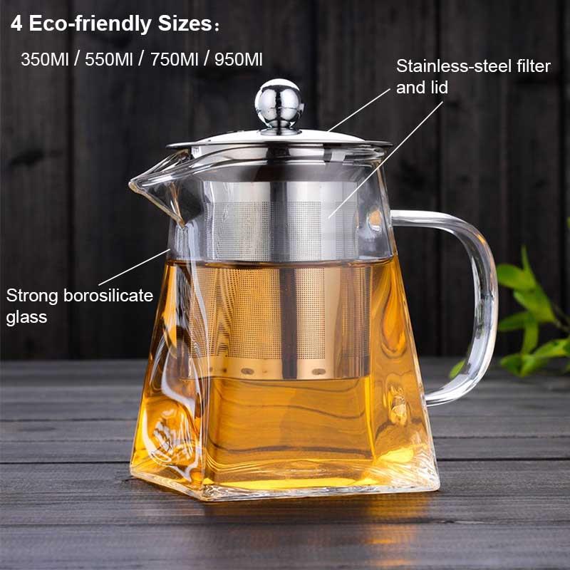 BORREY Heat Resistant Glass Teapot With Stainless Steel Tea Infuser.