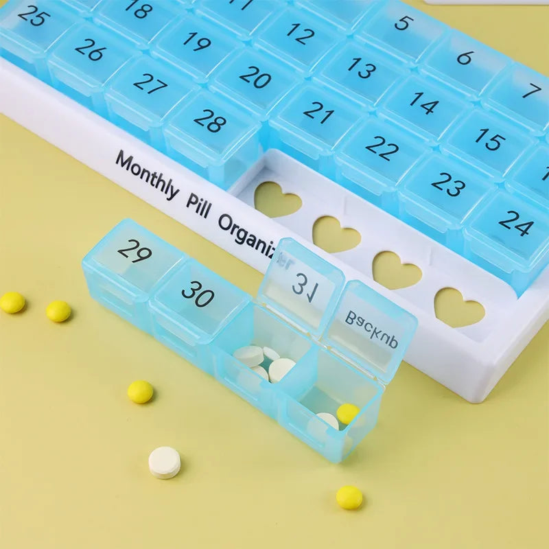 Portable 31 Days Medicine Box With Detachable Compartments