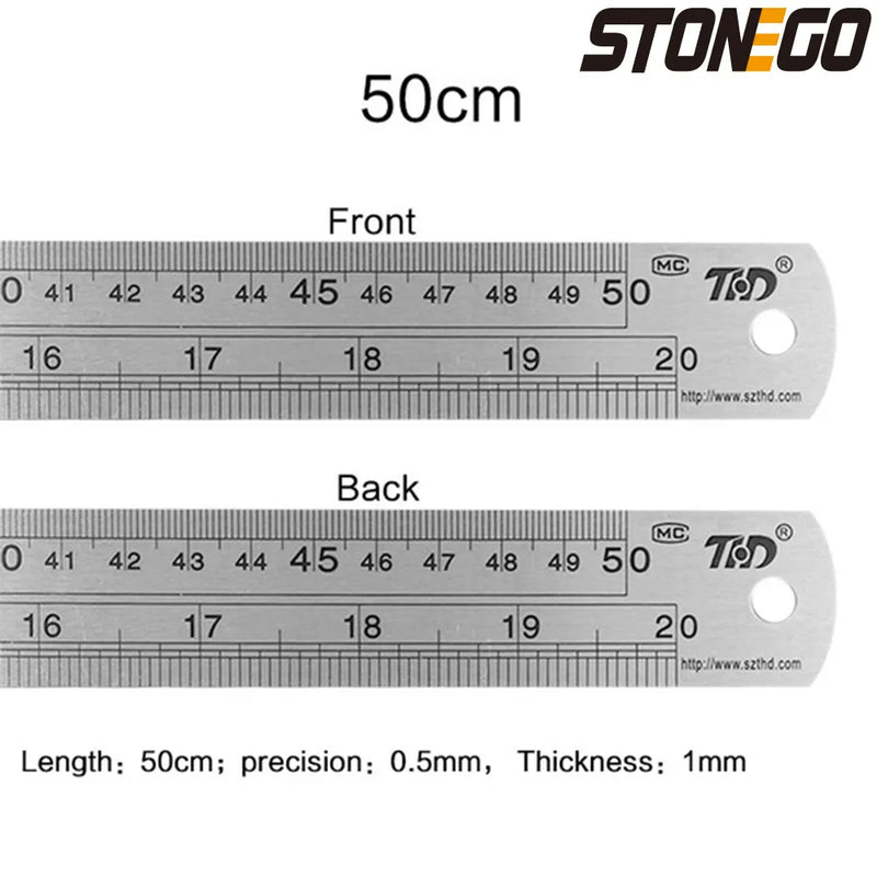 STONEGO Stainless Steel Double Sided Ruler, 6, 8, 12, 16 Or 20 Inch Metal Rulers