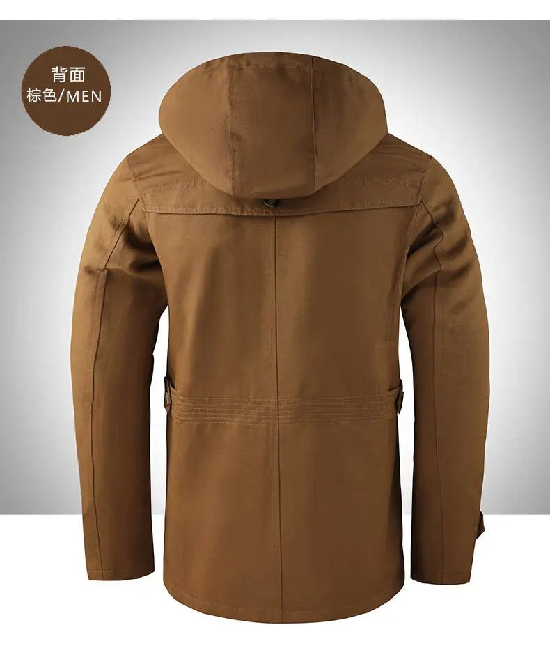 Men's Mid-length Hooded Multi-pocket Slim-fit Jacket
