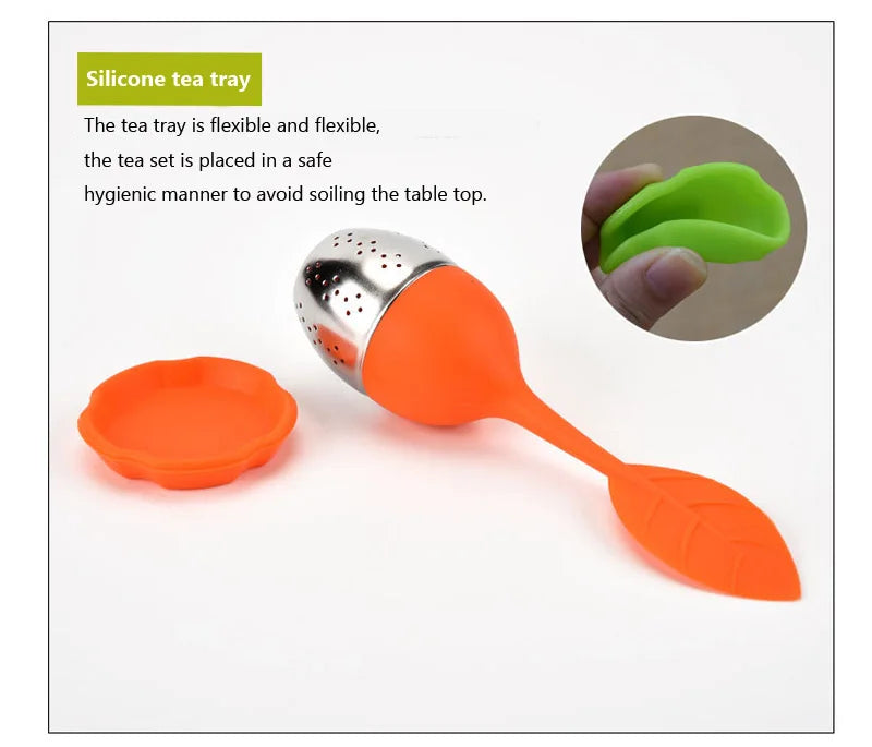 1Pcs  Silicone Leaf Tea Infuser And Tray.