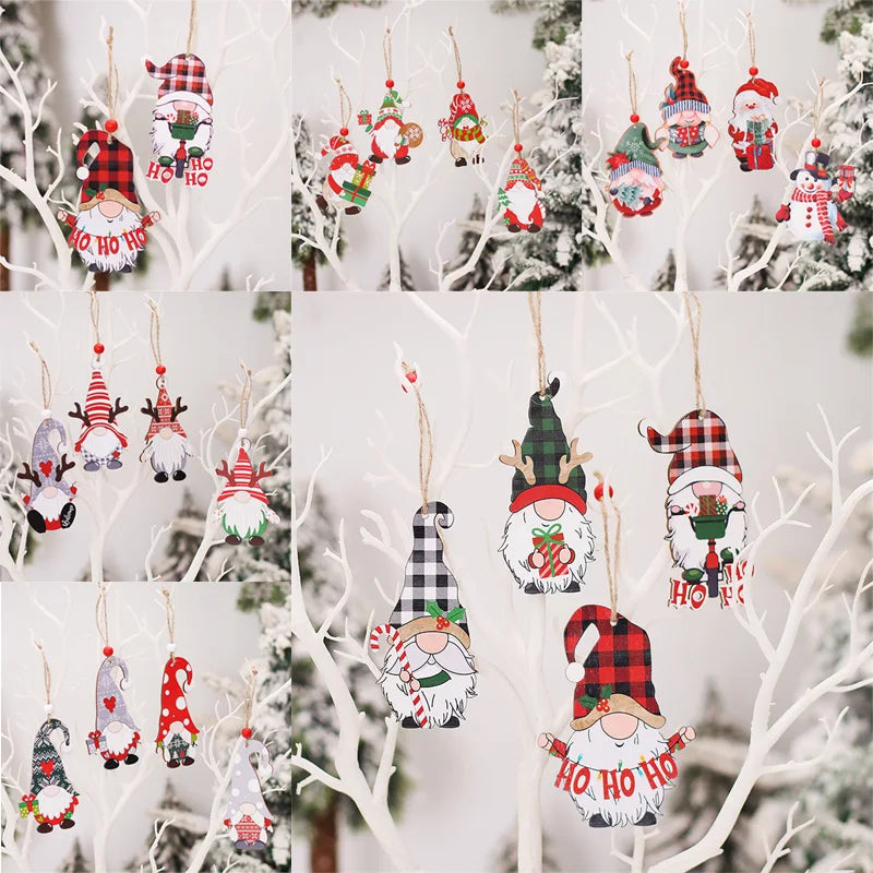 4-12pcs Wooden Christmas Tree Pendants Ornaments