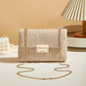 Women's Woven Straw Shoulder Bag With Chain Strap and Buckle Clutch Closure