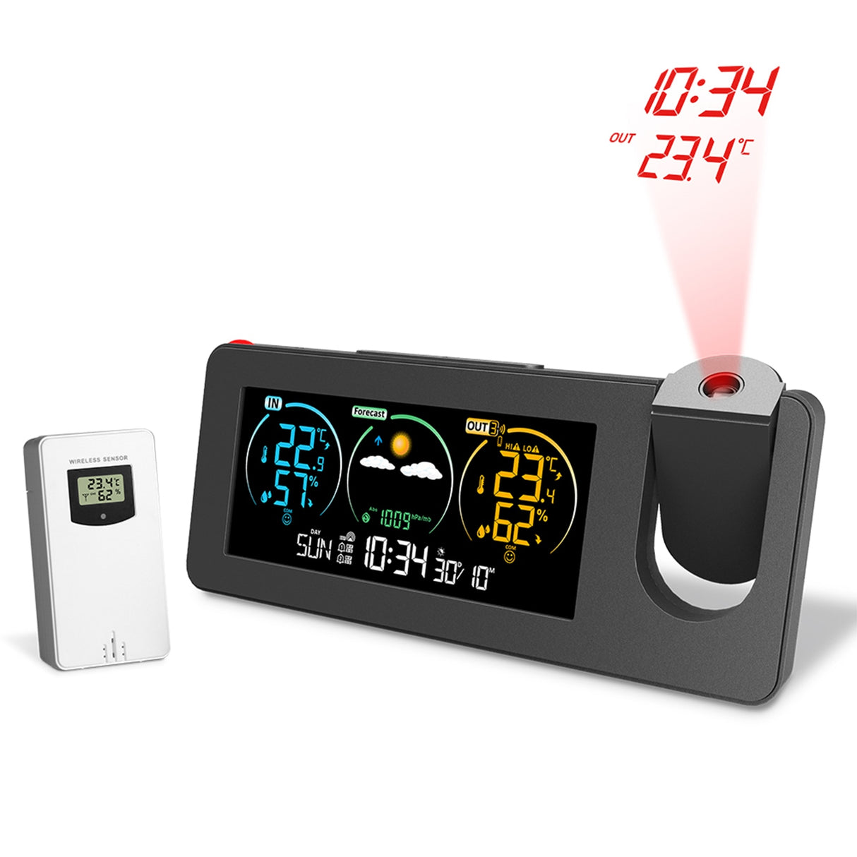 Projection Color Screen Digital Alarm Clock Temperature and Humidity Meter.