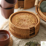 6Pcs Rattan Weave Drink Coasters
