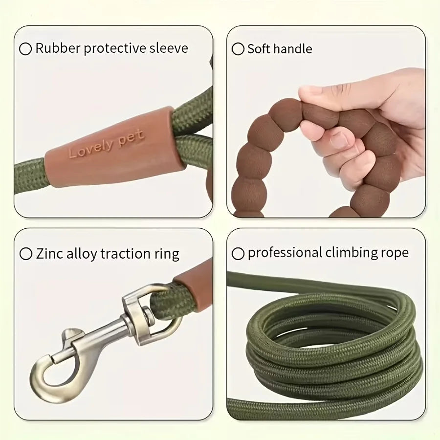 Heavy Duty Durable Rope Leash With Soft Handle for Small, Medium Pets