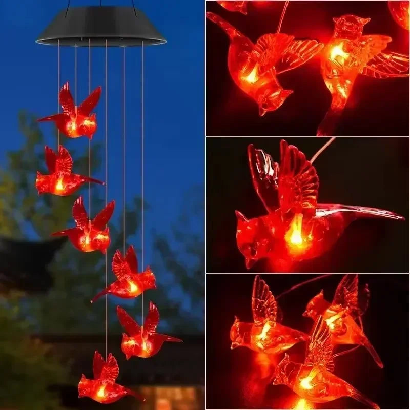 Outdoor Solar Charging Waterproof Hummingbird/Owl Wind Chime Light