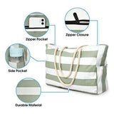 Striped Waterproof Canvas Summer Beach Tote Bag With Zipper