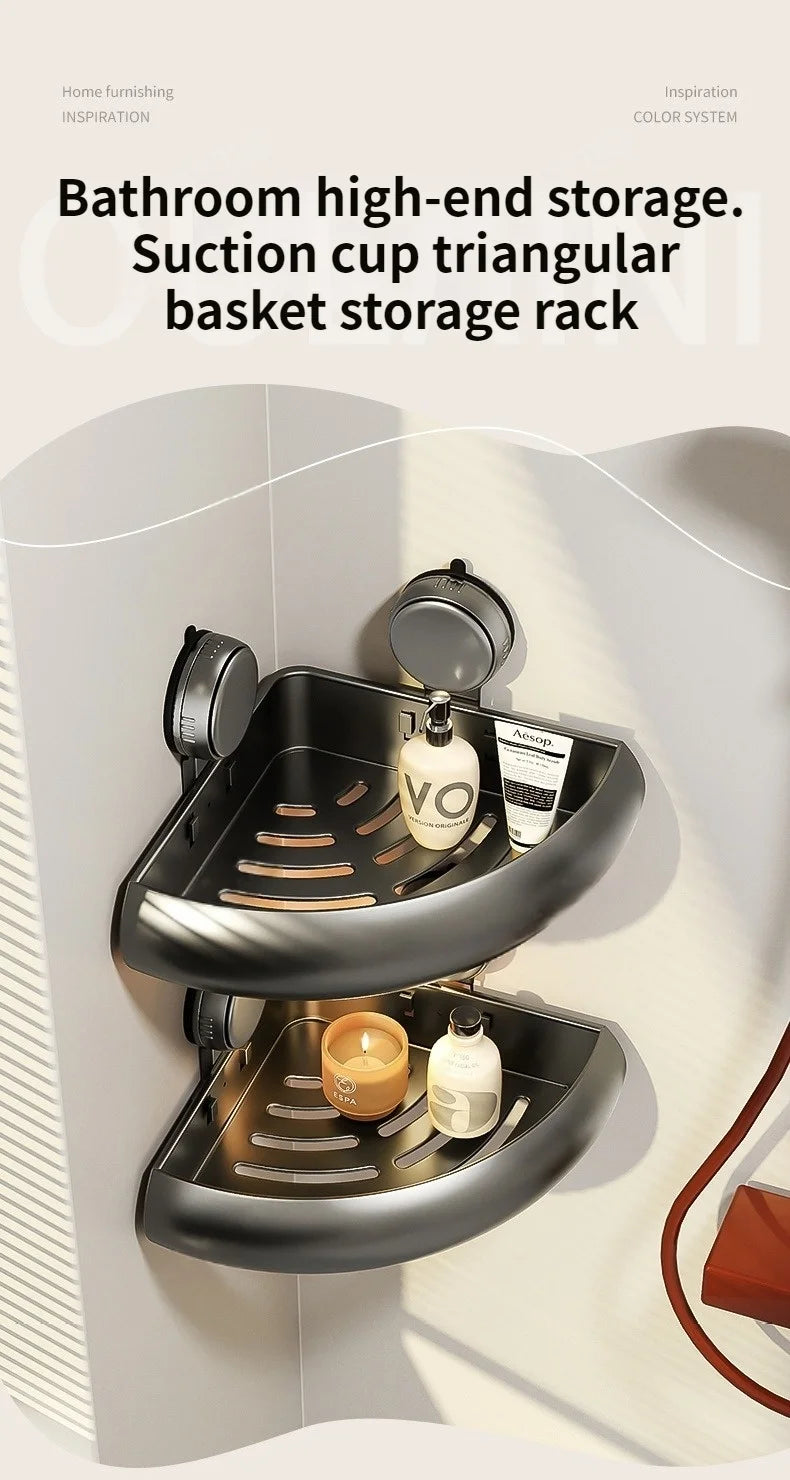 Wall-Mounted Triangle Suction Cup Bathroom Organizer