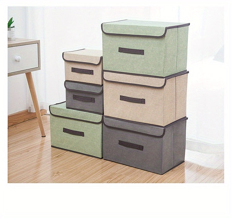 1pc Linen Fabric Storage Box With Lid.