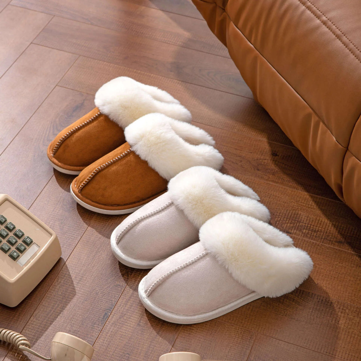 Winter Faux Suede Plush Closed Toe Slippers.