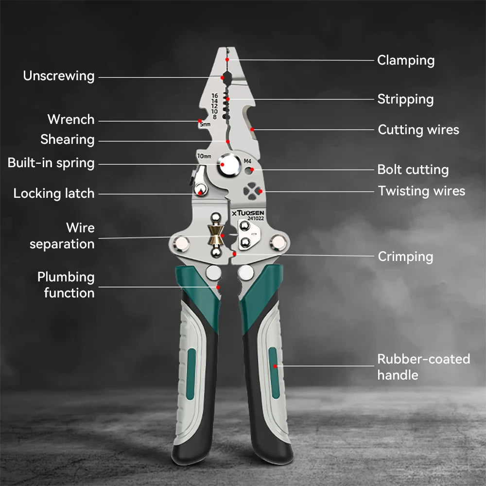 Multi-Functional 8-in-1 205mm Light weight Wire Stripping Folding Pliers