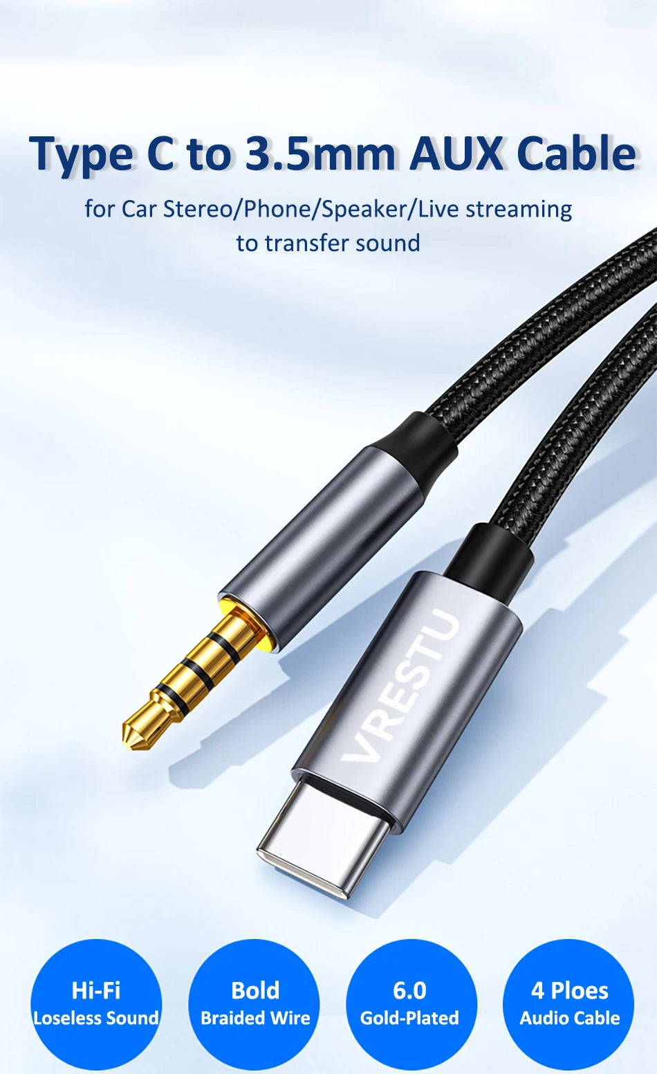 Type C to 3.5mm Jack AUX Cable Audio DAC Chip 4 Poles Microphone 3 5 HiFi Headset Adapter for Samsung Google Pixel Huawei Xiaomi