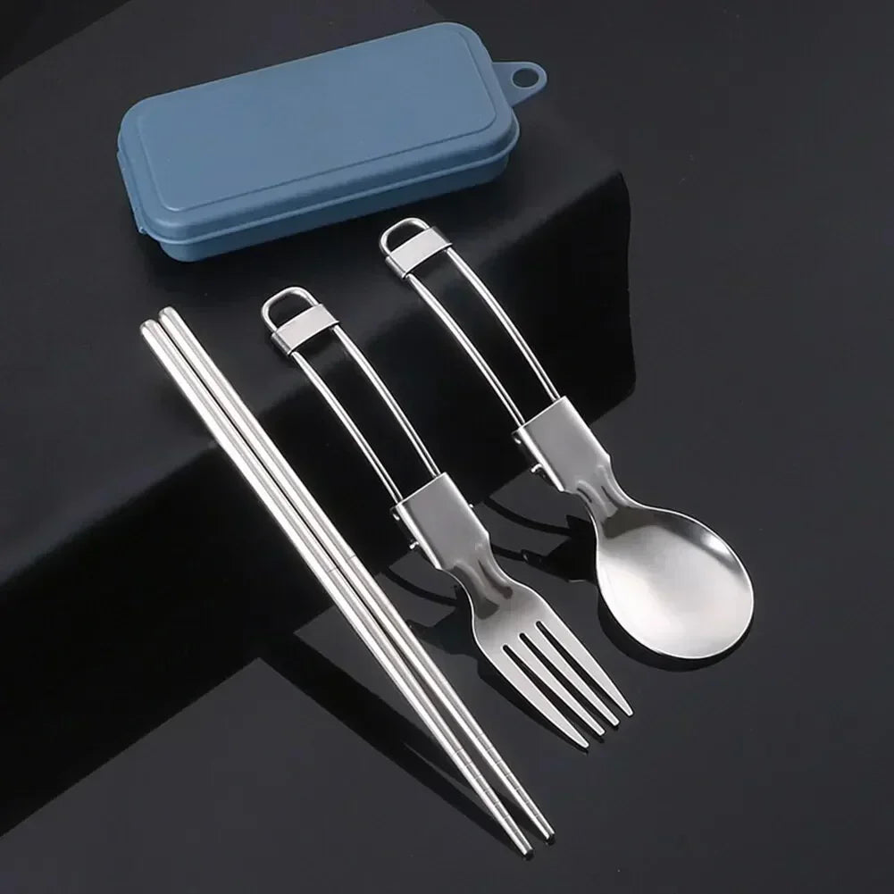 Stainless Steel Folding Spoon Fork Set With Case