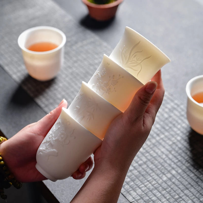 Chinese Three-dimensional White Porcelain Tea Cup