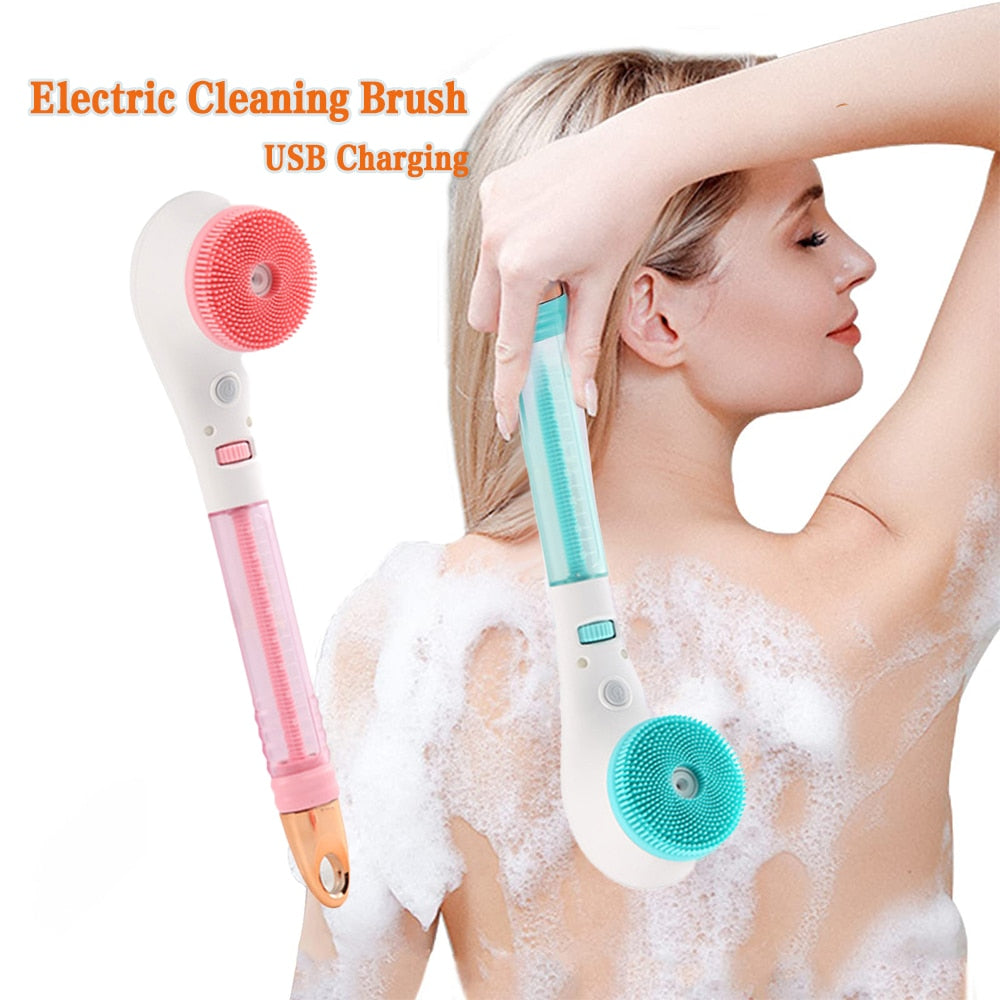 USB Rechargeable Silicone Waterproof Exfoliating Bath Brush With Removeable Handle.