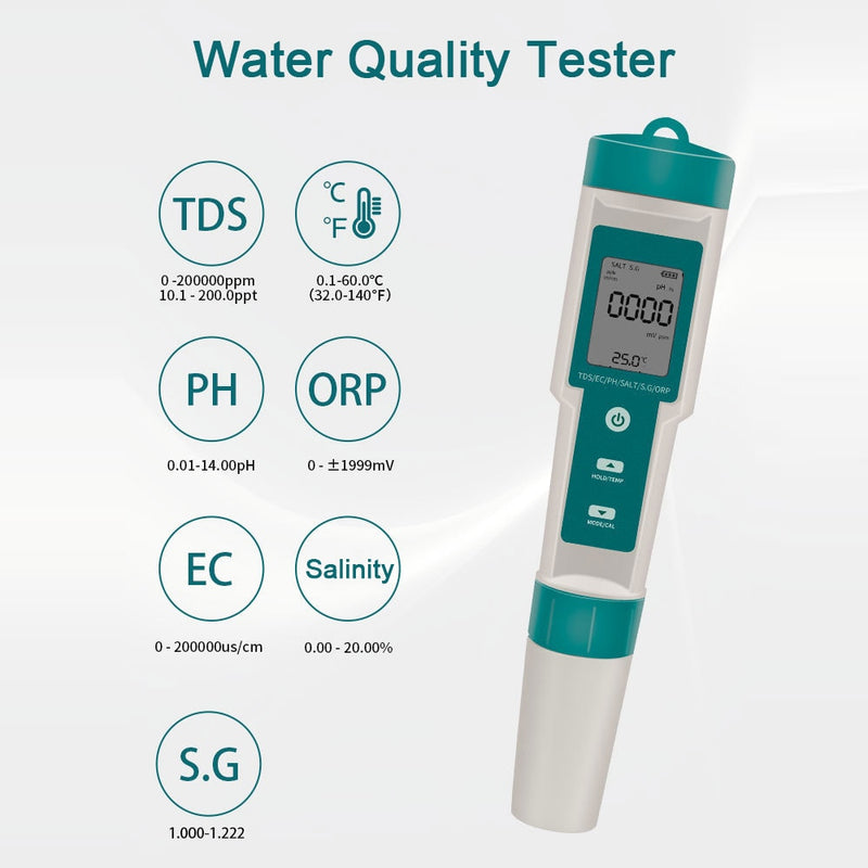 Digital PH Meter 10 in 1 Water Quality Monitor Tester PH/EC/TDS/Salinity/Thermometer Multi-parameter Testing Meter