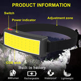 Powerful Headlamp With COB LED Built-in Type-C Rechargeable Battery