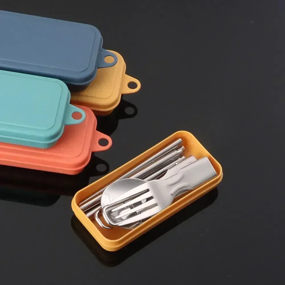 Stainless Steel Folding Spoon Fork Set With Case