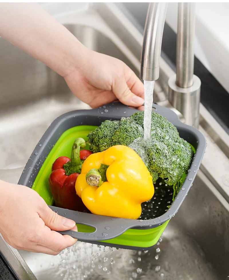 Foldable Square Vegetable Fruit Strainer Basket with Handle