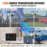 VEVOR 7-in-1 Wi-Fi Weather Station with Solar Wireless Outdoor Sensor Alarm Alerts for Temperature Humidity And 7.5 in Color Display