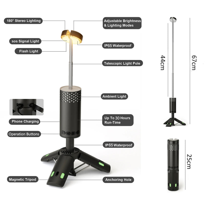 10000mAh USB Rechargeable Portable LED Telescopic Camping Light With Tripod Base