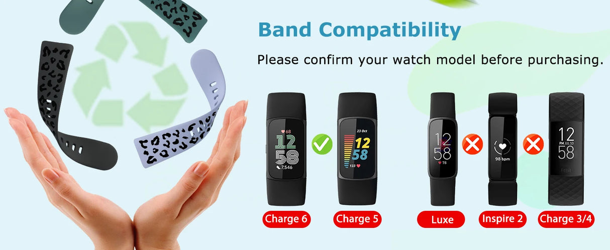 Wearlizer 3 Packs Two-Tone Leopard Engraved Soft Silicone Band for Fitbit Charge 5 Or 6