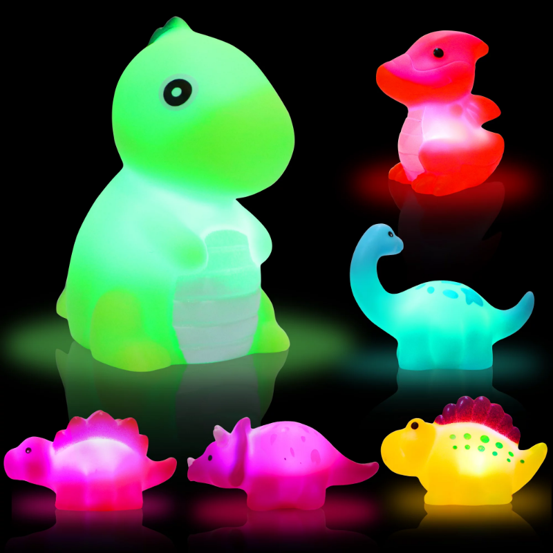 1/6 Pcs Dinosaur Light-Up Floating Bath Toys