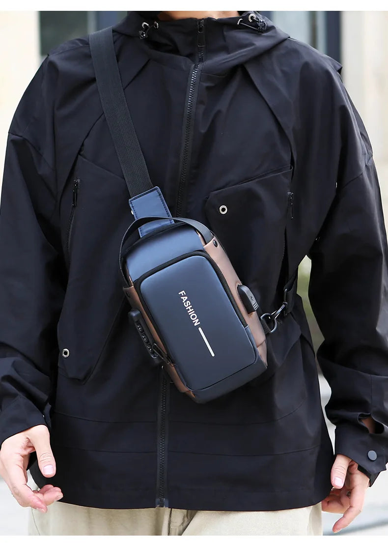 Men's Anti Theft USB Charging Crossbody Bag