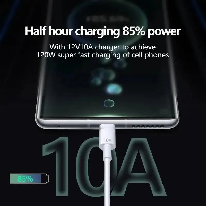 Super Fast Charging 120W USB Type C Cable 10A USBA to USB C 0.25/1/1.5/2M